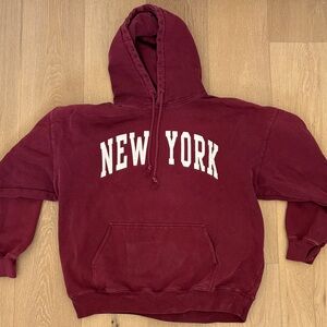 Brandy Melville New York Maroon Hooded Sweatshirt - Classic Oversized Hoodie